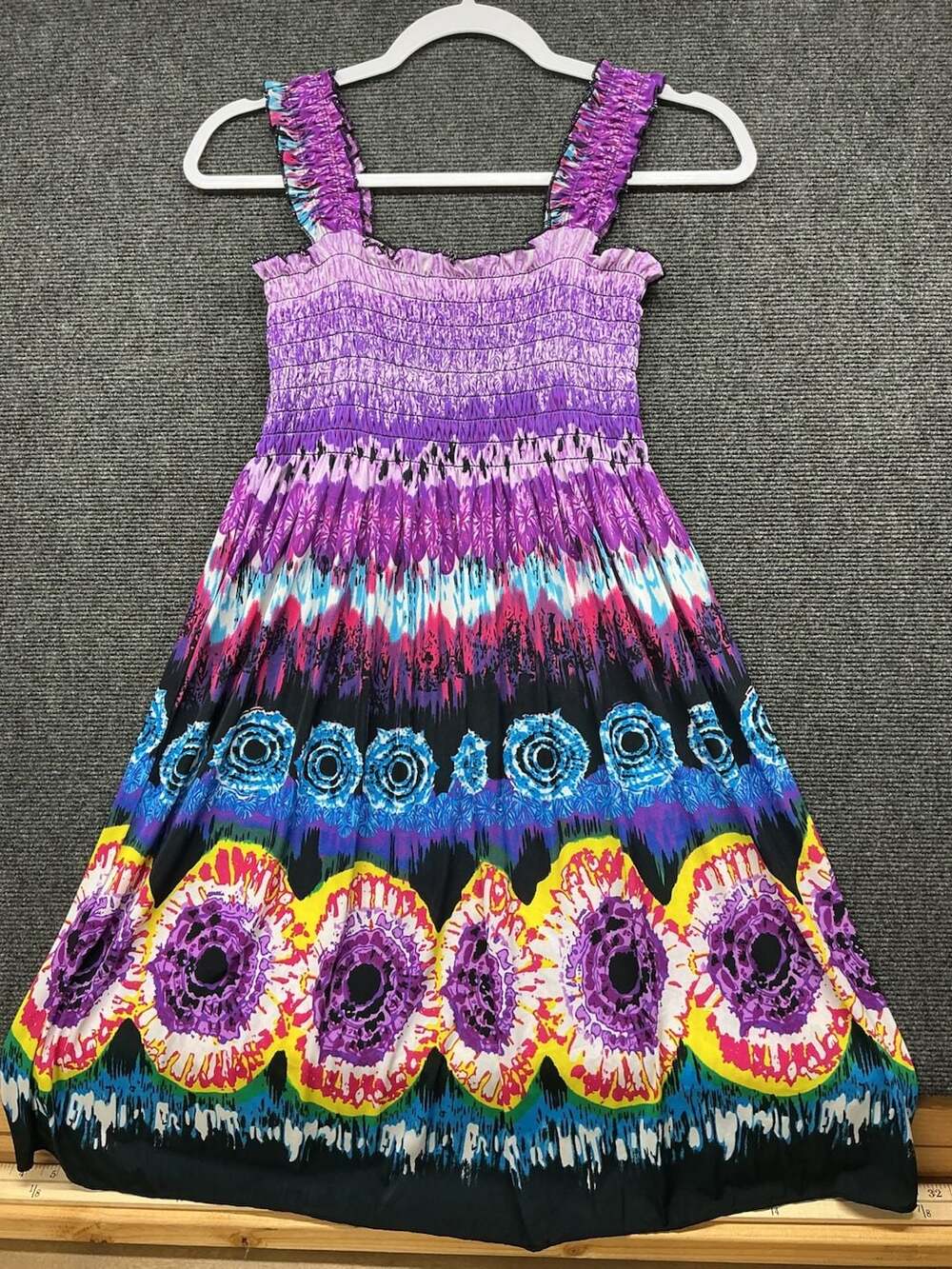 WinWin Vibrant Tie Dye Print Smocked Bodice Sundress